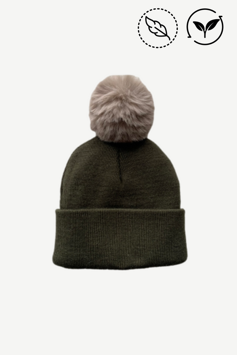 Khaki Single Pom Pom Beanie