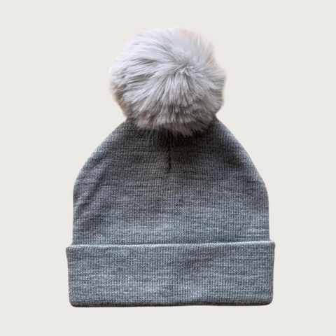 Grey Single Pom Pom Beanie