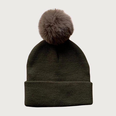 Khaki Single Pom Pom Beanie