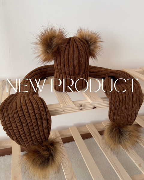 Nordic Knitted Brown Beanie and Scarf Set