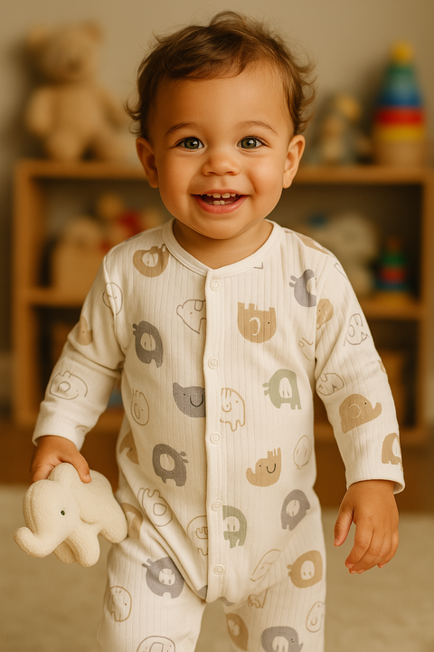 Elephant Patterned Footed Jumpsuit