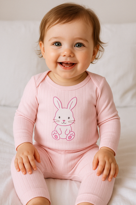 Pink Rabbit Printed Top&Bottom Set