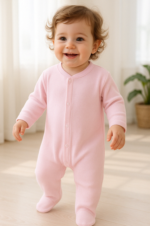 Pink Ribbed Footed Jumpsuit