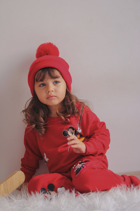 Red Single Pom Pom Beanie