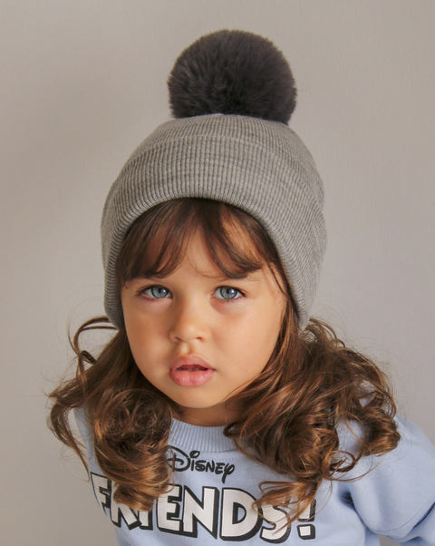 Grey Single Pom Pom Beanie