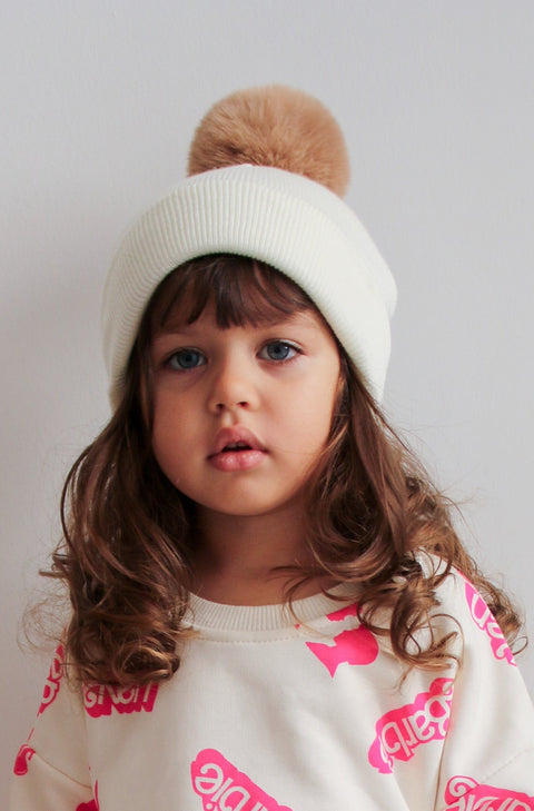 Cream Single Pom Pom Beanie