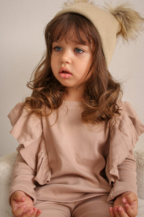 Beige Double Pom Pom Hat