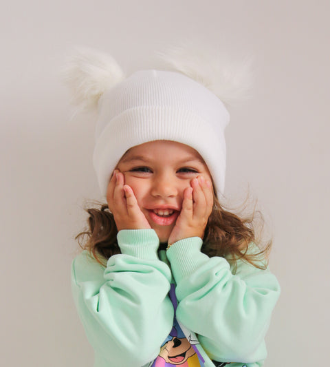 White Double Pom Pom Beanie