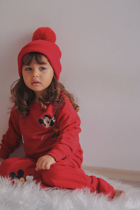 Red Single Pom Pom Beanie