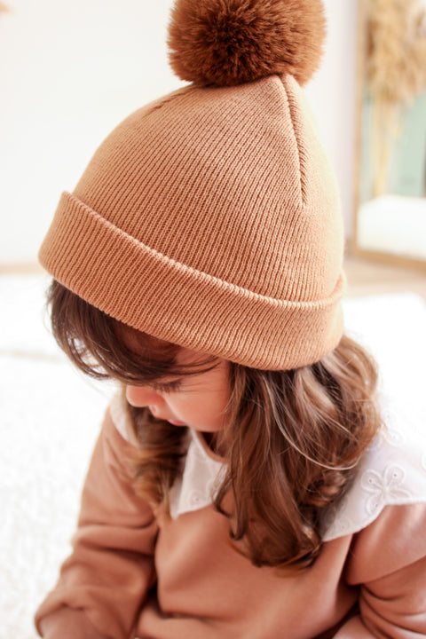 Brown Single Pom Pom Beanie