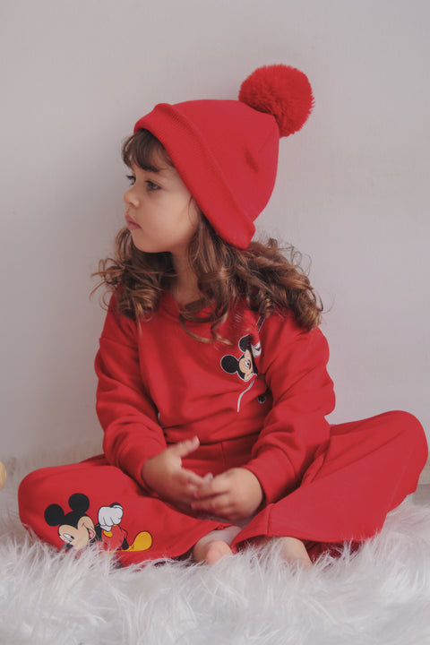 Red Single Pom Pom Beanie