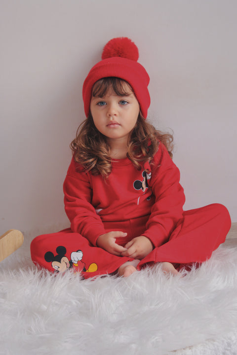 Red Single Pom Pom Beanie