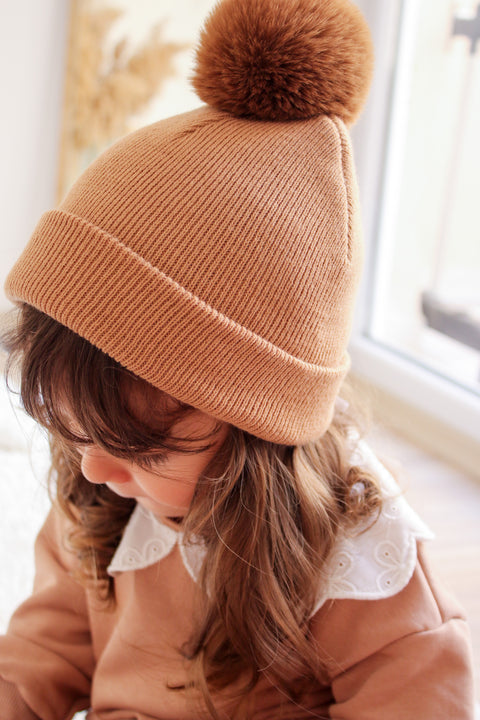 Brown Single Pom Pom Beanie