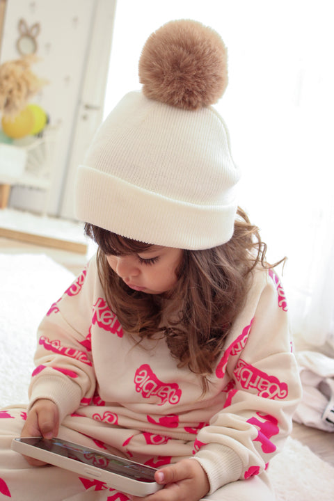 Cream Single Pom Pom Beanie