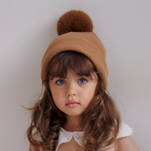 Brown Single Pom Pom Beanie