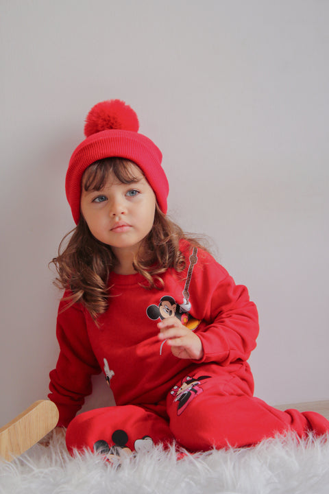 Red Single Pom Pom Beanie