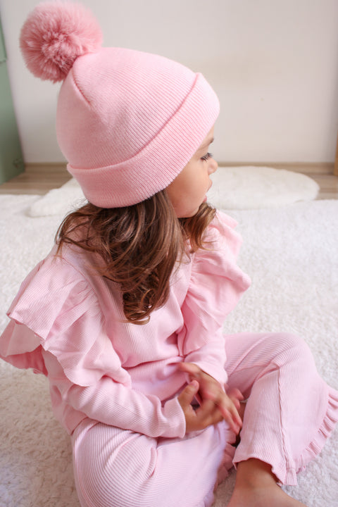 Candy Pink Single Pom Pom Beanie