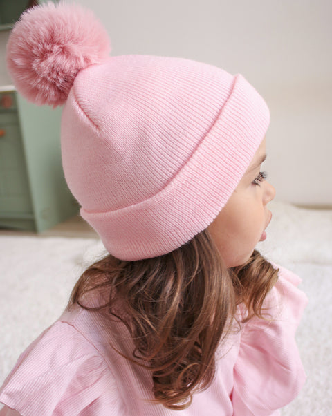 Candy Pink Single Pom Pom Beanie