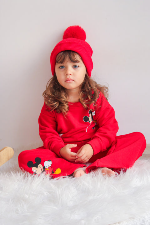 Red Single Pom Pom Beanie