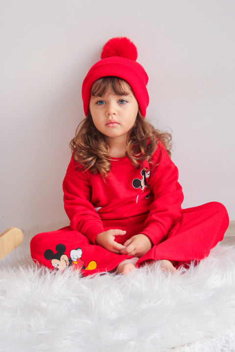 Red Single Pom Pom Beanie