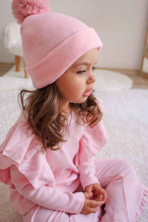 Candy Pink Single Pom Pom Beanie