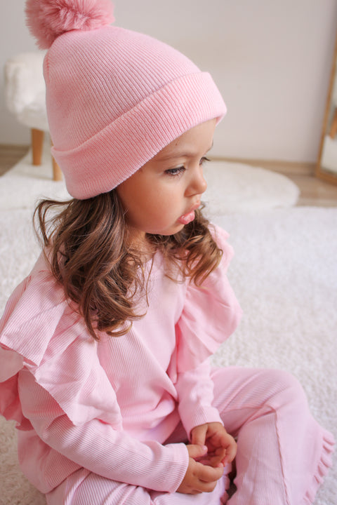 Candy Pink Single Pom Pom Beanie