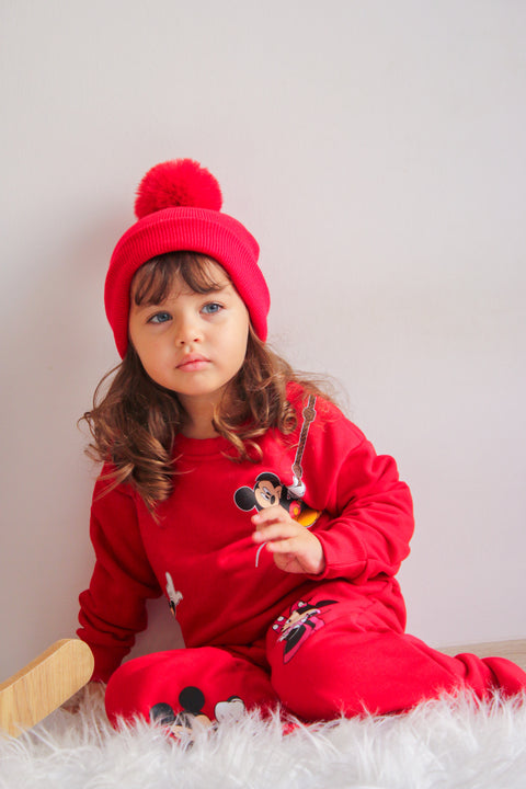 Red Single Pom Pom Beanie