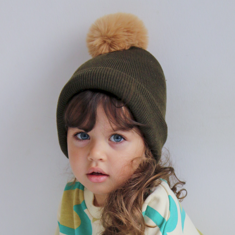 Khaki Single Pom Pom Beanie