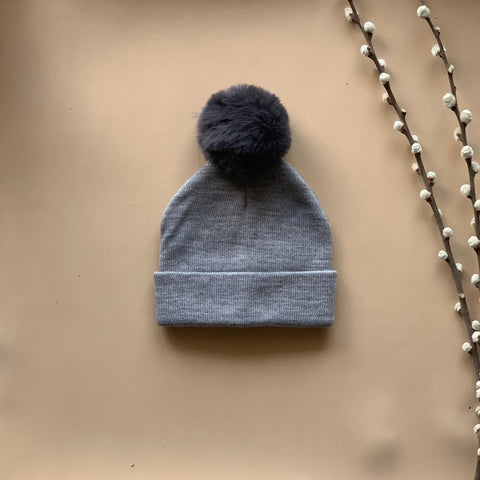 Grey Single Pom Pom Beanie