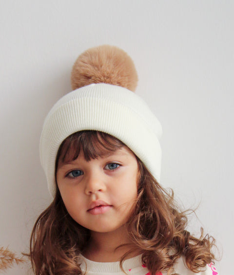 Cream Single Pom Pom Beanie