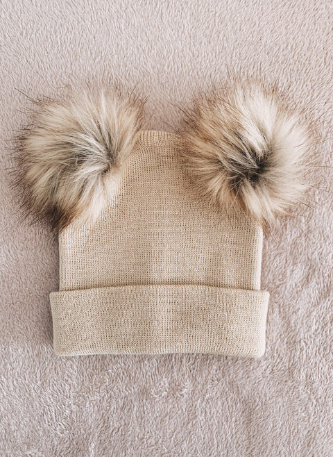 Beige Pom Pom Baby/Kid's Beanie Hat (Wholesale)