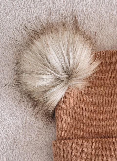 Brown Double Pom Pom Hat