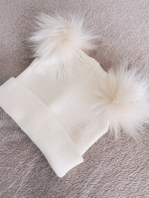 Cream Pom Pom Baby/Kid's Beanie Hat (Wholesale)