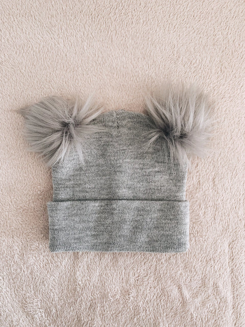 Gray Pom Pom Baby/Kid's Beanie Hat (Wholesale)