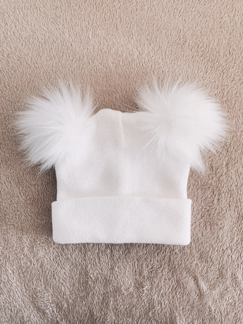 White Pom Pom Baby/Kid's Beanie Hat (Wholesale)